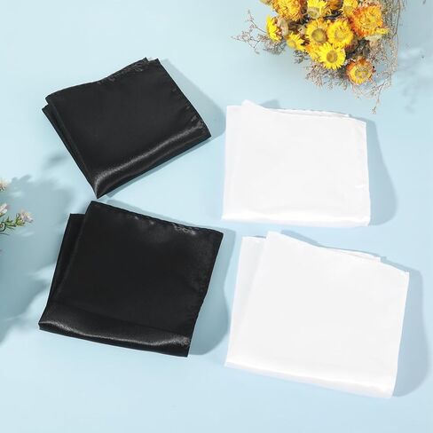 4 Pcs Black And White Pocket Square Set for Men Silk Like Handkerchief Pre Folded Pocket Squares Men's Handkerchiefs Soft Hankie Solid Towel Formal Premium Gent Hankies Reusable for Suit Accessories in Saudi Arabia