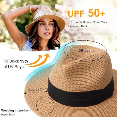 Women's Wide Brim Straw Sun Hat, UPF 50+ Rollable Beach Hat for Summer in Saudi Arabia