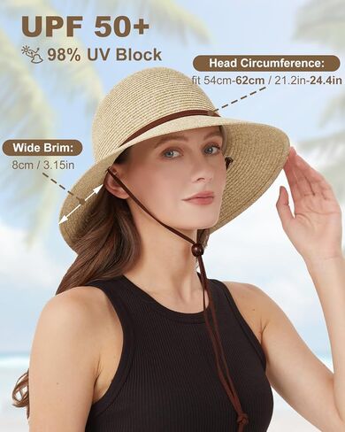 Zylioo 2XL/XL/L/M/S قبعة القش النسائية، قبعات الشاطئ واسعة الحواف للحماية من الشمس، عامل حماية من أشعة الشمس 50+ قبعة صيفية مرنة للرؤوس الصغيرة in Saudi Arabia