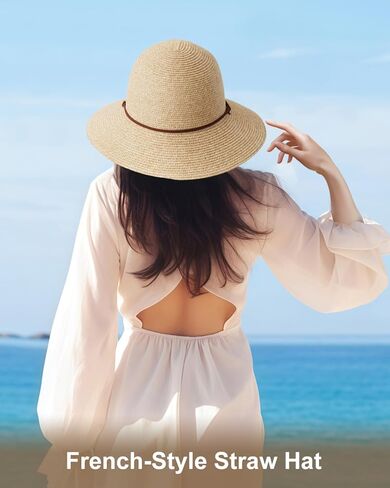 Zylioo 2XL/XL/L/M/S قبعة القش النسائية، قبعات الشاطئ واسعة الحواف للحماية من الشمس، عامل حماية من أشعة الشمس 50+ قبعة صيفية مرنة للرؤوس الصغيرة in Saudi Arabia