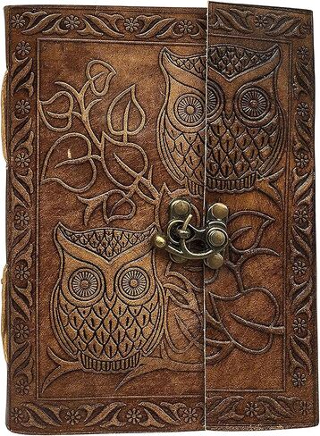 Vintage Owl Embossed Leather Journal with Lock – Handmade Refillable Writing Notebook, Antique Diary Sketchbook, Blank Handmade Paper, Travel Journal for Men & Women (Vintage Brown, 8 x 6 Inch) in Saudi Arabia