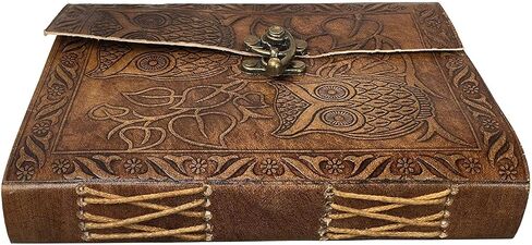 Vintage Owl Embossed Leather Journal with Lock – Handmade Refillable Writing Notebook, Antique Diary Sketchbook, Blank Handmade Paper, Travel Journal for Men & Women (Vintage Brown, 8 x 6 Inch) in Saudi Arabia