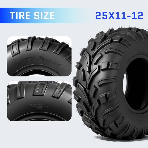 إطارات TRIBLE SIX مقاس 25x11-12 ATV UTV، 6 إطارات PR لجميع التضاريس مقاس 25x11x12 لمسار الطين الرملي، مداس اتجاهي، بدون أنابيب (عبوة من قطعتين) in Kuwait