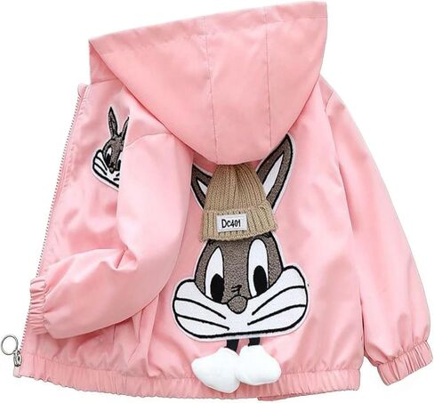 PINU Girls Cute Animal Hooded Jacket with Back Plush Cartoon Toy Design for Kids Toddler Spring Fall Outerwear Coat in Saudi Arabia