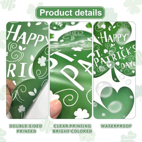 NEWHOOK 8 St Patricks Day Window Clings ديكورات عيد القديس باتريك مزدوجة الجوانب ملصقات نافذة شامروك خضراء ثابتة يوم القديس باتريك للنوافذ الزجاجية والباب الأيرلندي للديكور في العطلات in Kuwait