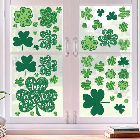 NEWHOOK 8 St Patricks Day Window Clings ديكورات عيد القديس باتريك مزدوجة الجوانب ملصقات نافذة شامروك خضراء ثابتة يوم القديس باتريك للنوافذ الزجاجية والباب الأيرلندي للديكور في العطلات in Kuwait