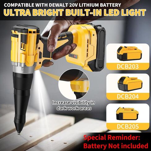 مسدس برشام كهربائي متوافق مع بطارية ديوالت 20 فولت، أداة برشام لاسلكية مع 3 مقاسات (1/8 بوصة، 5/32 بوصة، 3/16 بوصة)، مجموعة مسدس برشام بدون فرش (بدون بطارية) للإصلاح التلقائي بنفسك in Kuwait