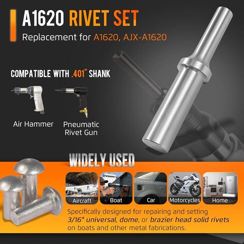 مجموعة برشام A1620 F/ 3/16in - لقمة برشام مطرقة هوائية .401 مجموعة أدوات برشام صلبة للساق تناسب رأس نحاس، صلبة، عالمية، مسامير ألومنيوم وقبة، أداة مسامير رأس نحاس in Kuwait