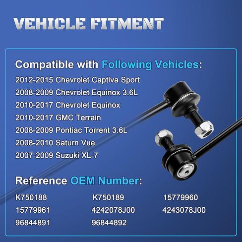 مجموعة من 2 وصلات نهاية مثبت قضيب أمامي متوافقة مع Chevy Equinox GMC Terrain 2010 2011 2012 2013 2014 2015 2016 2017، Saturn Vue & Pontiac Torrent 2008 2009 يستبدل K750188، K750189 in Kuwait