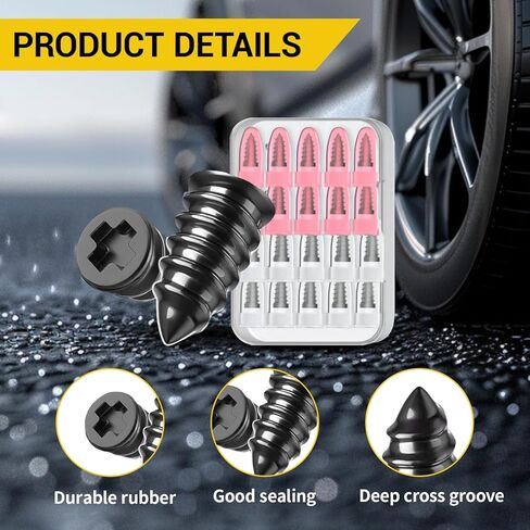 100Pcs Tire Repair Rubber Nails Kit with 2 Sizes,Screw in Tire Repair Kit Screw Plugs for Tires, Vacuum Tire Repair Plugs with Storage Box and Screwdriver, for Truck Car Motorcycle(50S+50L) in Kuwait
