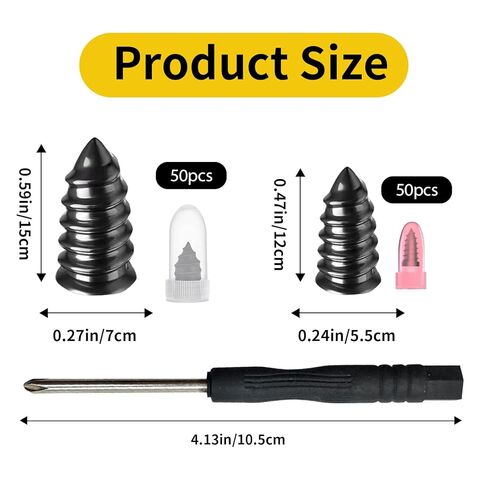 100Pcs Tire Repair Rubber Nails Kit with 2 Sizes,Screw in Tire Repair Kit Screw Plugs for Tires, Vacuum Tire Repair Plugs with Storage Box and Screwdriver, for Truck Car Motorcycle(50S+50L) in Kuwait