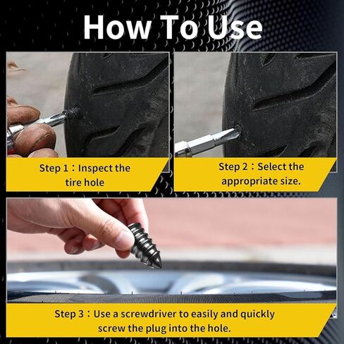 100Pcs Tire Repair Rubber Nails Kit with 2 Sizes,Screw in Tire Repair Kit Screw Plugs for Tires, Vacuum Tire Repair Plugs with Storage Box and Screwdriver, for Truck Car Motorcycle(50S+50L) in Kuwait