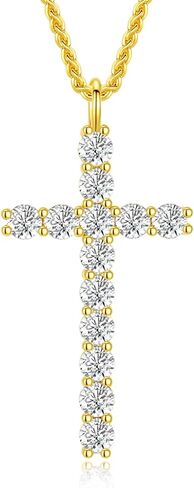 Moissanite Cross Necklace for Women Sterling Silver Gold Plating Necklaces for Wife Christian Cross Pendant Religious Anniversary Jewelry for Her Birthday Christmas Gifts for Wife Girlfriend in Saudi Arabia