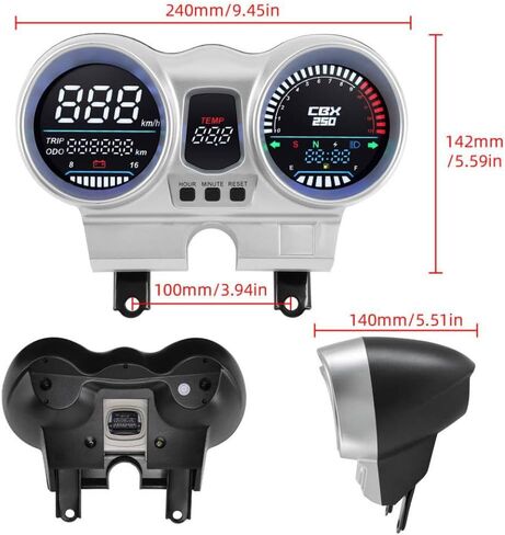 عداد السرعة الرقمي مقياس سرعة الدوران LED LCD لوحة القيادة 12 فولت دراجة نارية عداد المسافات 37100-KPF-961 متوافق مع CBX250 CBF250 in Kuwait