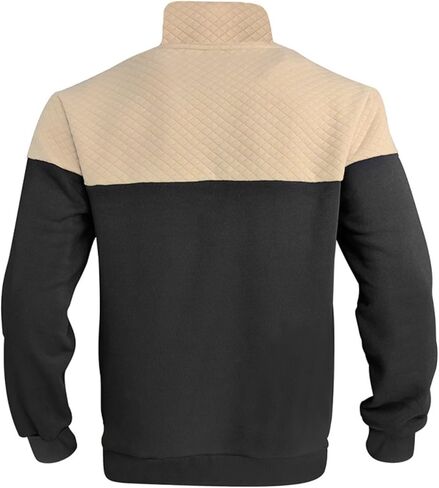 Men's Quarter Zip Pullover - Color Block Quilted Stand Collar Long Sleeve Sweatshirt with Pocket in Saudi Arabia