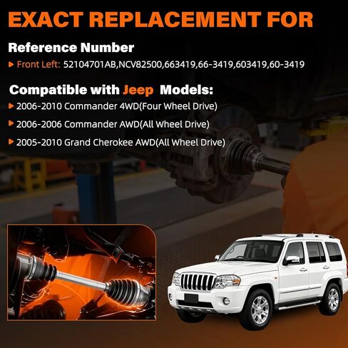 عمود محور السيرة الذاتية الأمامي 663419 لسيارة Jeep Grand Cherokee & Commander، يستبدل OEM # 52104701AB & 66-3419 & 60-3419 - يناسب 2005-2010 Grand Cherokee AWD، 2006-2010 Commander 4WD، جانب السائق الأيسر in Saudi Arabia