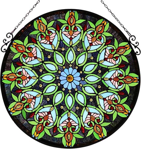 لوحة نافذة من الزجاج الملون على الطراز الفيكتوري من Chloe Lighting Arabella Tiffany بعرض 26 بوصة، متعددة الألوان in Kuwait