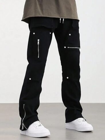 Men's Casual Grunge Baggy Sweatpants Hiking Stacked Flared Cargo Work Pants Studded Trousers in Saudi Arabia