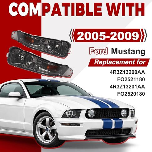 HECASA زوج بدوره أضواء الإشارة متوافق مع 2005-2009 فورد موستانج لاستبدال FO2521180 FO2520180 أضواء المصد الأمامي مصابيح علامة جانبية البلاستيك اليسار واليمين الجانب الدخان عدسة الكروم الإسكان in Kuwait