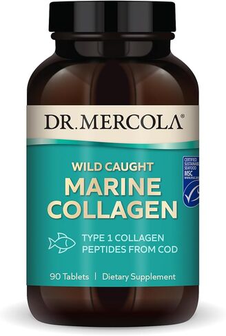 Dr. Mercola Wild Caught Marine Collagen, 30 Servings (90 Tablets), Type I Collagen Peptides, Dietary Supplement, Promotes Youthful Appearance, Non-GMO, MSC Certified in Saudi Arabia