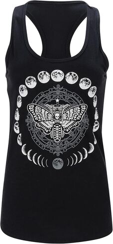 Pretty Attitude Moth and Moon Phases Gothic Shirt – Witchy Dark Aesthetic Lunar Tank Top in Kuwait