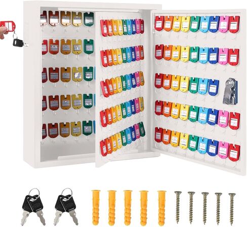 Garvee 100 Keys Cabinet Organizer, Wall Mount Steel Key Lock Box with 2 Keys, 88 Hooks & Colored Tags, Secure Key Storage for Hotel, Valet, Office, Car Key Management, Heavy Duty, Black in Saudi Arabia