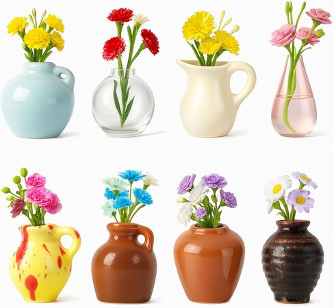 مغناطيس مزهرية سيراميك صغير للثلاجة - 8 مجموعات من أواني الزهور الصغيرة المصنوعة يدويًا للديكور المنزلي الجمالي، للنساء أو الأم أو المعلم، ديكور فخار بوهو، لمسة فنية صغيرة للمطبخ أو المكتب in Kuwait