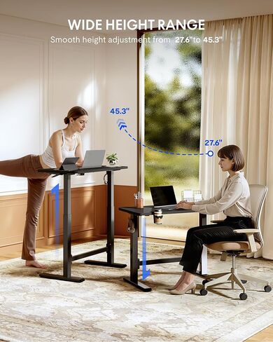 FLEXISPOT H7 Plus Gas Spring Adjustable Standing Desk, Mobile Rolling Sit-Stand Workstation with Whee, Cordless Stand Up Desk for Small Room & Home Office, 40" One-Piece Desktop White,height 27.6"–45" in Saudi Arabia