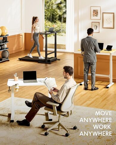 FLEXISPOT H7 Plus Gas Spring Adjustable Standing Desk, Mobile Rolling Sit-Stand Workstation with Whee, Cordless Stand Up Desk for Small Room & Home Office, 40" One-Piece Desktop White,height 27.6"–45" in Saudi Arabia
