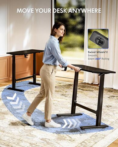 FLEXISPOT H7 Plus Gas Spring Adjustable Standing Desk, Mobile Rolling Sit-Stand Workstation with Whee, Cordless Stand Up Desk for Small Room & Home Office, 40" One-Piece Desktop White,height 27.6"–45" in Saudi Arabia