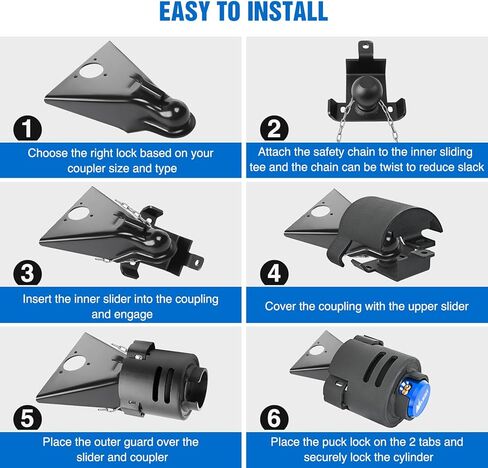 Nilight 2-5/16" Trailer Lock Heavy Duty Anti-Theft Trailer Hitch Locks Fit for 2 5/16 Inch Ball Coupler Safety Chains Trailer Tongue Lock Set with Key Pry-Resistant Brass Core for Trailer Boat RV in Saudi Arabia