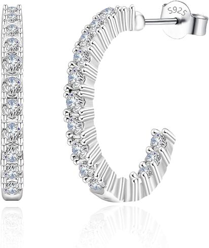 Sterling Sliver Open Hoop Earrings with Cubic Zirconia for Women Stylish Lightweight Modern Open Hoop Earrings for Women for Sensitive Ears in Saudi Arabia