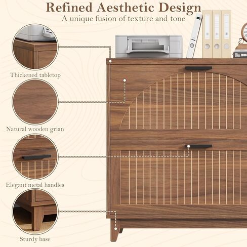 خزانة الملفات الجانبية ذات درجين مع محطة شحن للملفات المعلقة بحجم قانوني/حرف/A4، خزانات تخزين الملفات الكبيرة الحديثة المخددة، حامل الطابعة للمكتب المنزلي، خشب الجوز in Kuwait