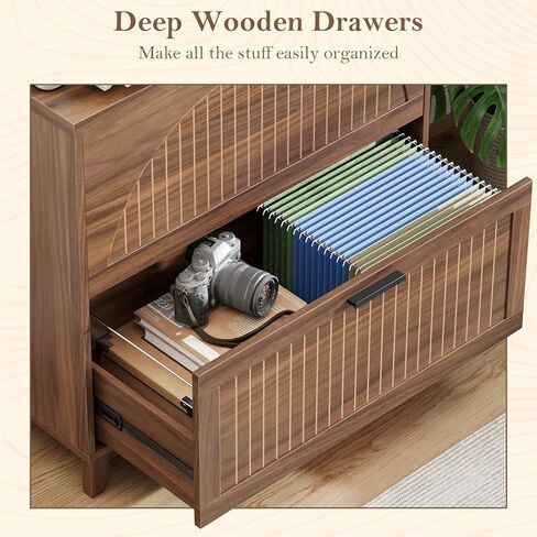 خزانة الملفات الجانبية ذات درجين مع محطة شحن للملفات المعلقة بحجم قانوني/حرف/A4، خزانات تخزين الملفات الكبيرة الحديثة المخددة، حامل الطابعة للمكتب المنزلي، خشب الجوز in Kuwait