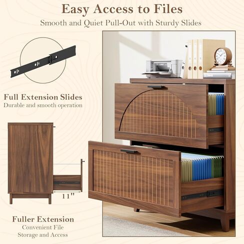 خزانة الملفات الجانبية ذات درجين مع محطة شحن للملفات المعلقة بحجم قانوني/حرف/A4، خزانات تخزين الملفات الكبيرة الحديثة المخددة، حامل الطابعة للمكتب المنزلي، خشب الجوز in Kuwait