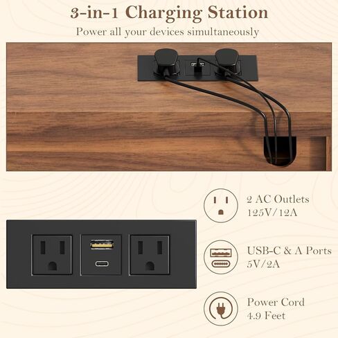 خزانة الملفات الجانبية ذات درجين مع محطة شحن للملفات المعلقة بحجم قانوني/حرف/A4، خزانات تخزين الملفات الكبيرة الحديثة المخددة، حامل الطابعة للمكتب المنزلي، خشب الجوز in Kuwait