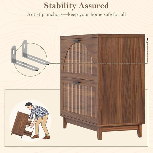 خزانة الملفات الجانبية ذات درجين مع محطة شحن للملفات المعلقة بحجم قانوني/حرف/A4، خزانات تخزين الملفات الكبيرة الحديثة المخددة، حامل الطابعة للمكتب المنزلي، خشب الجوز in Kuwait