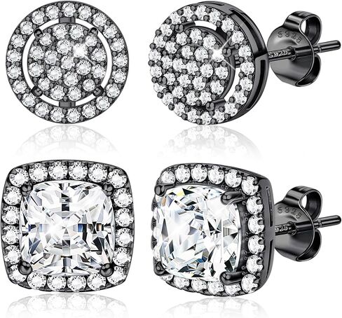 LOYALLOOK Cubic Zirconia Stud Earrings for Women Men Hypoallergenic 925 Sterling Silver Post Halo Studs Set Round Square Iced Out Earrings 18K Gold Plated Simulated Diamond Cut CZ Stud Earrings Set in Saudi Arabia