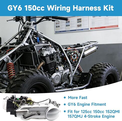GY6 150cc المكربن ​​ومجموعة تسخير الأسلاك الكاملة متوافقة مع 125cc 150cc ATV Taotao 152QMI 157QMJ محرك Roketa Jonway Quad 4 Wheeler Scooter Moped Motorcycle Parts مع مرحل الملف اللولبي in Kuwait