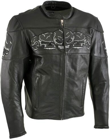 سترة Milwaukee Leather LKM17011 للرجال ذات 3 رؤوس جمجمة من الجلد الأسود الفاخر مع درع CE - مقاس كبير in Saudi Arabia