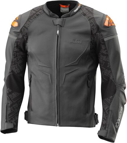 KTM Helical Leather Jacket, Motorcycle Riding Jacket with Shoulder Protection, Gray and Orange in Saudi Arabia