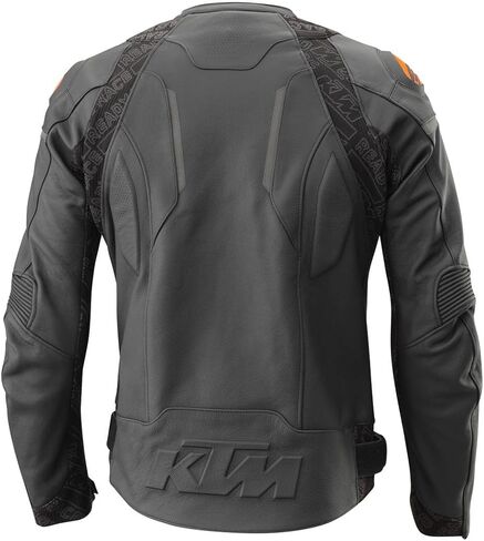 KTM Helical Leather Jacket, Motorcycle Riding Jacket with Shoulder Protection, Gray and Orange in Saudi Arabia