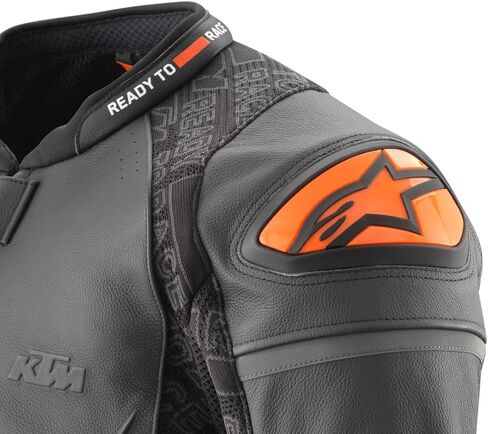KTM Helical Leather Jacket, Motorcycle Riding Jacket with Shoulder Protection, Gray and Orange in Saudi Arabia