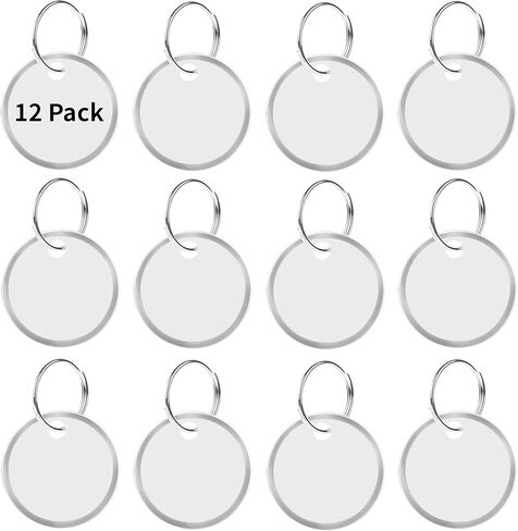 12 حزمة من علامات المفاتيح مقاس 1 بوصة - علامات سلسلة مفاتيح مستديرة، ملصقات ورقية بيضاء قابلة للكتابة مع حواف معدنية وحلقات مقسمة، معرفات عناصر رئيسية قوية وخفيفة الوزن in Kuwait