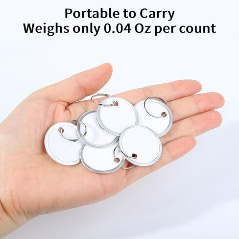 12 حزمة من علامات المفاتيح مقاس 1 بوصة - علامات سلسلة مفاتيح مستديرة، ملصقات ورقية بيضاء قابلة للكتابة مع حواف معدنية وحلقات مقسمة، معرفات عناصر رئيسية قوية وخفيفة الوزن in Kuwait