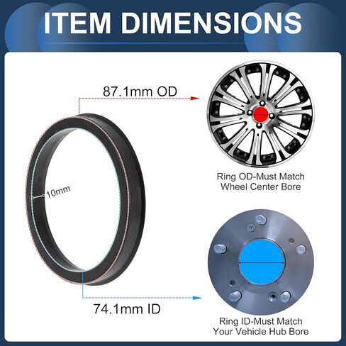 87.1mm to 74.1mm Car Wheel Hub Centric Rings Black Polycarbonate Wheels Center Shaft Shock Absorbing Hubrings 4 Pcs in Saudi Arabia