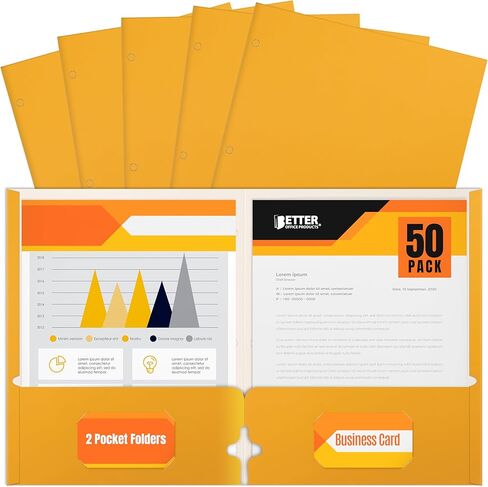 Better Office Products Two Pocket Portfolio Folders, 50-Pack, Dark Yellow, Letter Size Paper Folders, 50 Pieces, Dark Yellow in Saudi Arabia