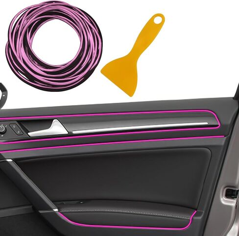 Car Interior Moulding Trim Strips, 33ft Electroplating Decoration Filler Insert Strips Styling Door Dashboard, DIY Flexible Trim Pinstriping Car Accessories with Installing Tool (Pink) in Saudi Arabia