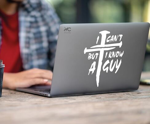 I Can't But I Know A Guy Jesus Christian Cross Sticker -Vinyl Decal for Car & Van-Indoor & Outdoor use for Long Lasting - Waterproof Quote Stickers for Laptop – VC 476 in Saudi Arabia