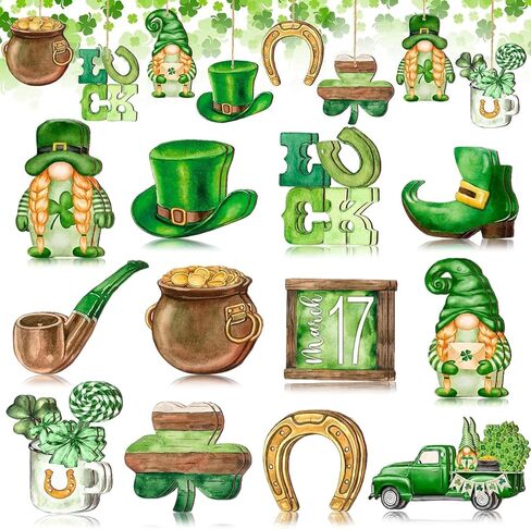 24 قطعة من زخارف عيد القديس باتريك الخشبية لشجرة الحظ الأخضر البرسيم الحلي قبعة إكليل شاحنة البيرة ساعة النفل معلقة الزينة الأيرلندية عيد القديس باتريك حلي معلقة لديكور الحفلات in Kuwait